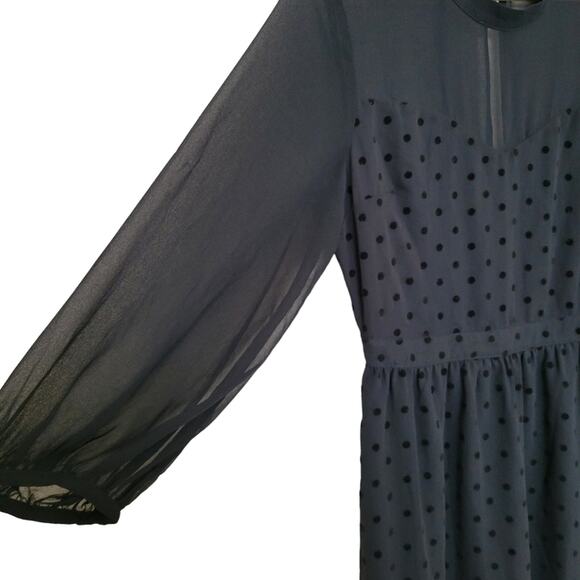 Modcloth Dress Sz Large L Black Polka Dot Velvet Sheer Long Sleeve Flowy - Picture 4 of 11